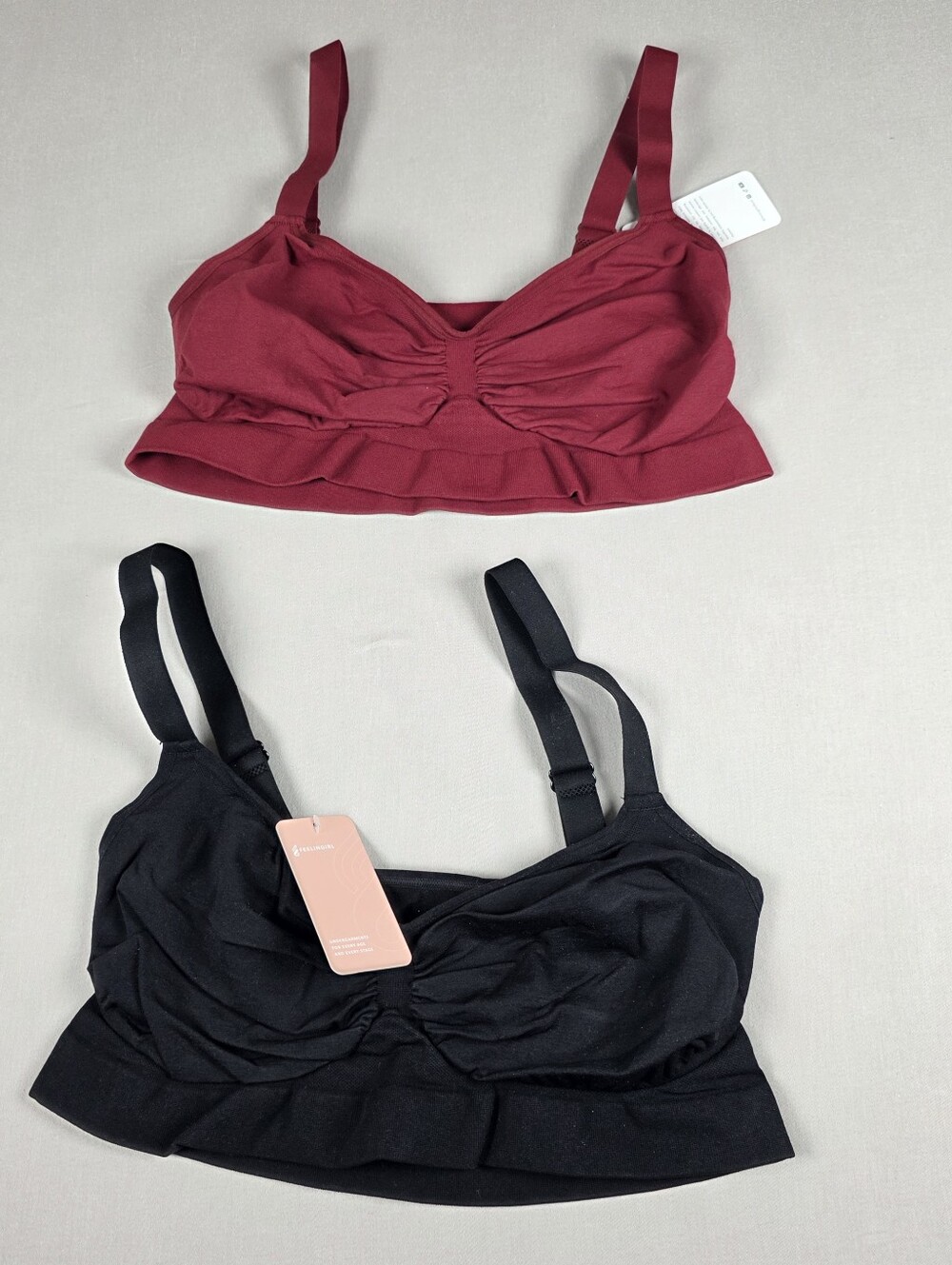 NWT FeelinGirl Bundle Of 2 Everyday Wireless Bralette Duo - Burgundy & Black